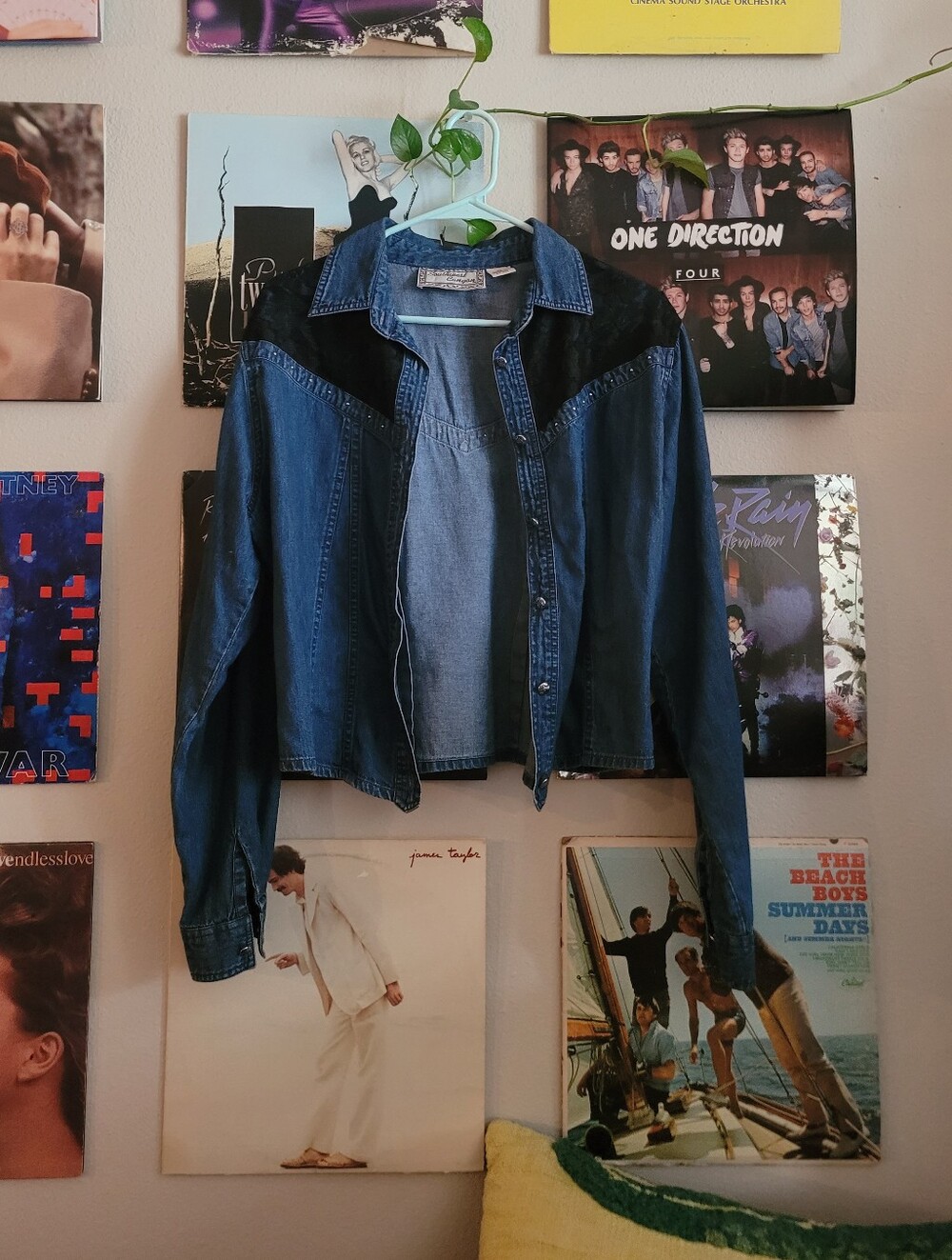 Women's Dark Blue Denim Western Jacket with Black Yoke